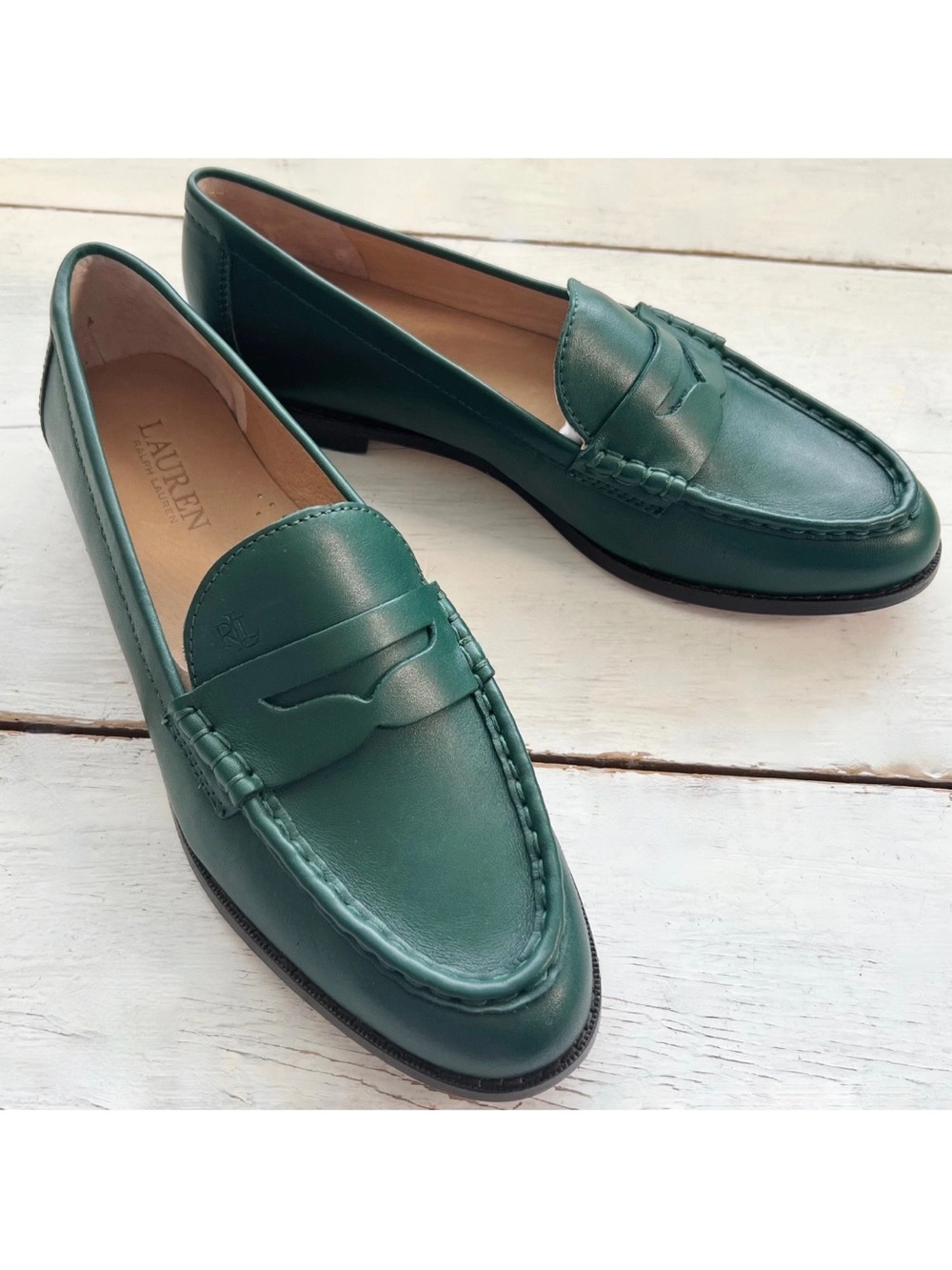 Ralph Lauren Wynnie Leather Women's Penny Loafer Shoe Sz 9 Season Green Holiday - Picture 9 of 15